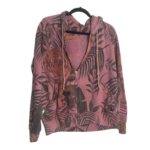 Aviator Nation Jackets & Blazers - Aviator Nation Rare Tiger Jungle Tropical Print Zip Up Hoodie Jacket M Flawed!